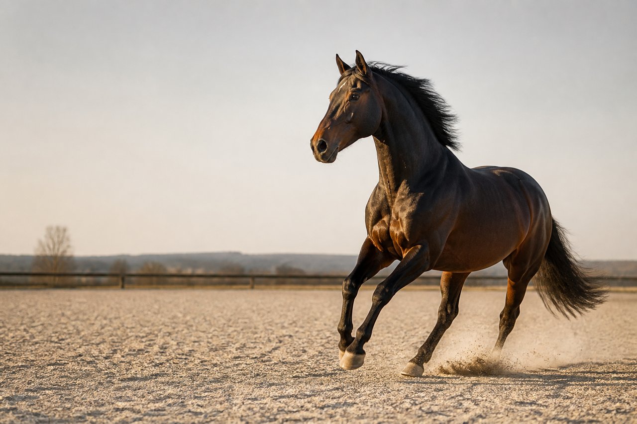 Pferd in Bewegung auf einem Reitplatz